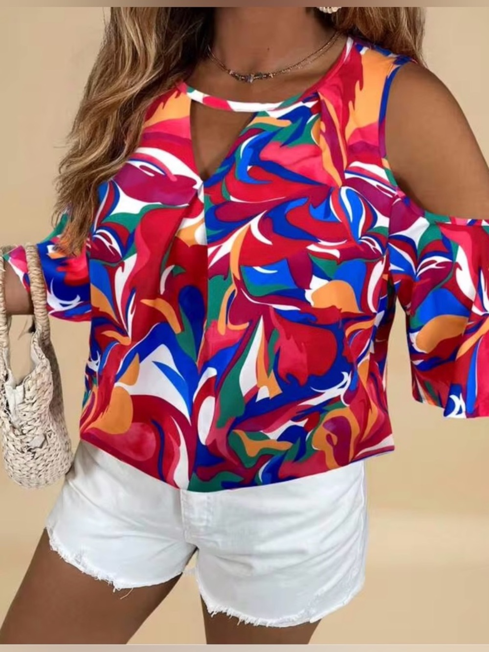 EUC Used once! SHEIN Cold Shoulder
Abstract Print Blouse I
Women's 2XL